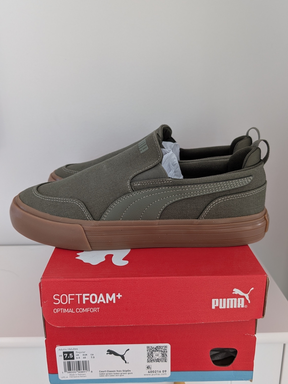 Puma Court Classic Vulc Slip-On Sneakers in Green & Brown US 7.5 Like